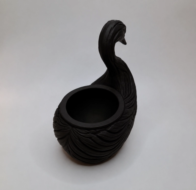 MACETERO DECORATIVO HOGAR- FORMA CISNE ELEGANTE 11 CM NEGRO - 5