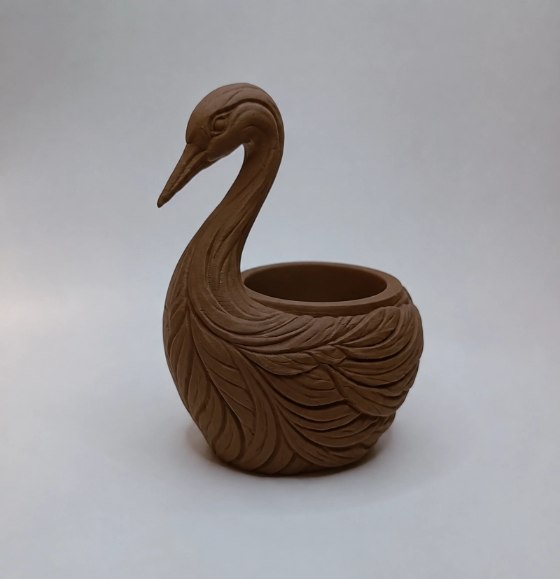 MACETERO DECORATIVO HOGAR- FORMA CISNE ELEGANTE 11 CM MARRON - 3