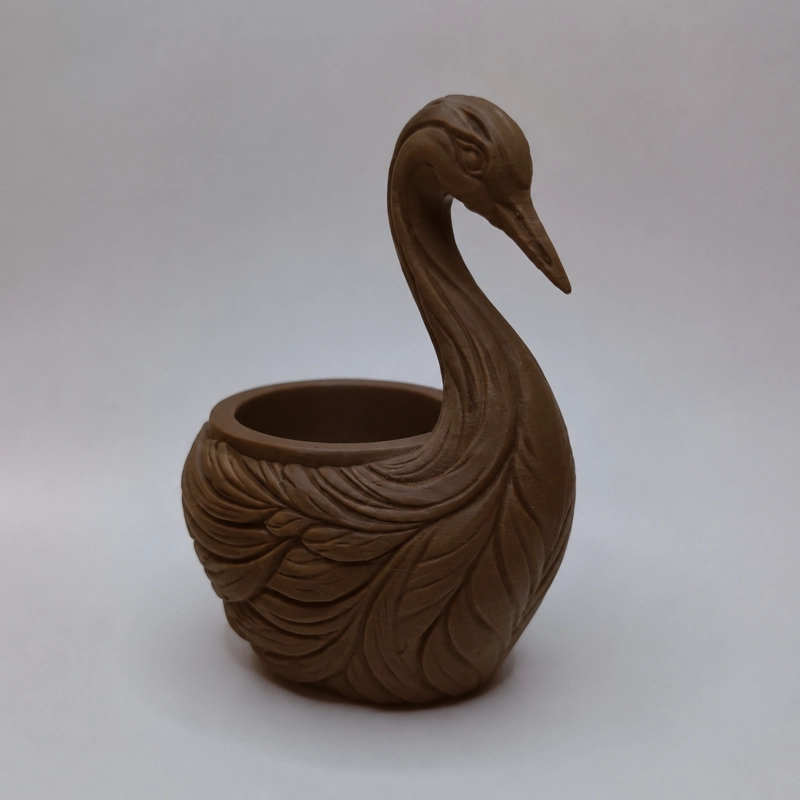 MACETERO DECORATIVO HOGAR- FORMA CISNE ELEGANTE 11 CM MARRON - 4