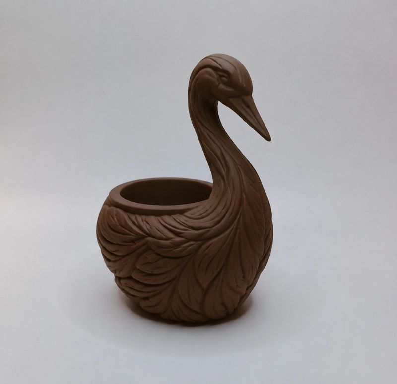 MACETERO DECORATIVO HOGAR- FORMA CISNE ELEGANTE 11 CM MARRON - 5