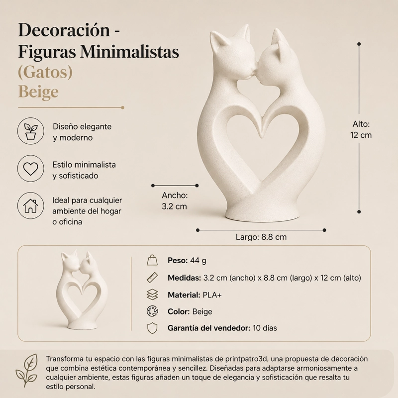 DECORACION - FIGURAS MINIMALISTAS (GATOS) BEIGE - 2