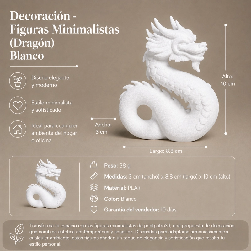 DECORACION - FIGURAS MINIMALISTAS (DRAGON) BLANCO - 2