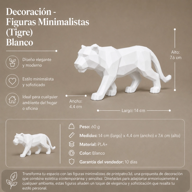 DECORACION - FIGURAS MINIMALISTAS (TIGRE) BLANCO - 2