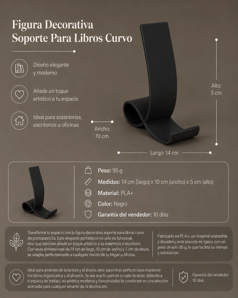 FIGURA DECORATIVA SOPORTE PARA LIBROS CURVO (NEGRO) - 1