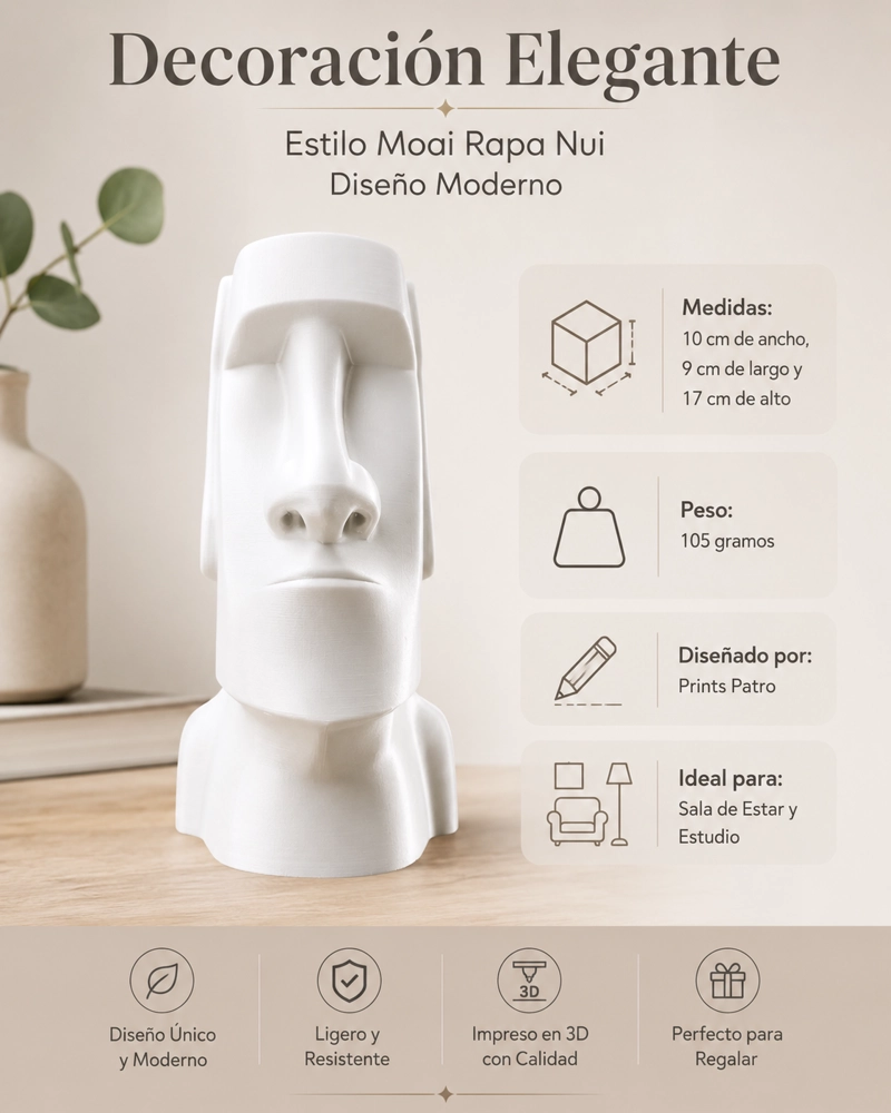 ESCULTURA ELEGANTE PRINTS PATRO - ESTILO MOAI RAPA NUI BLANCO - 3