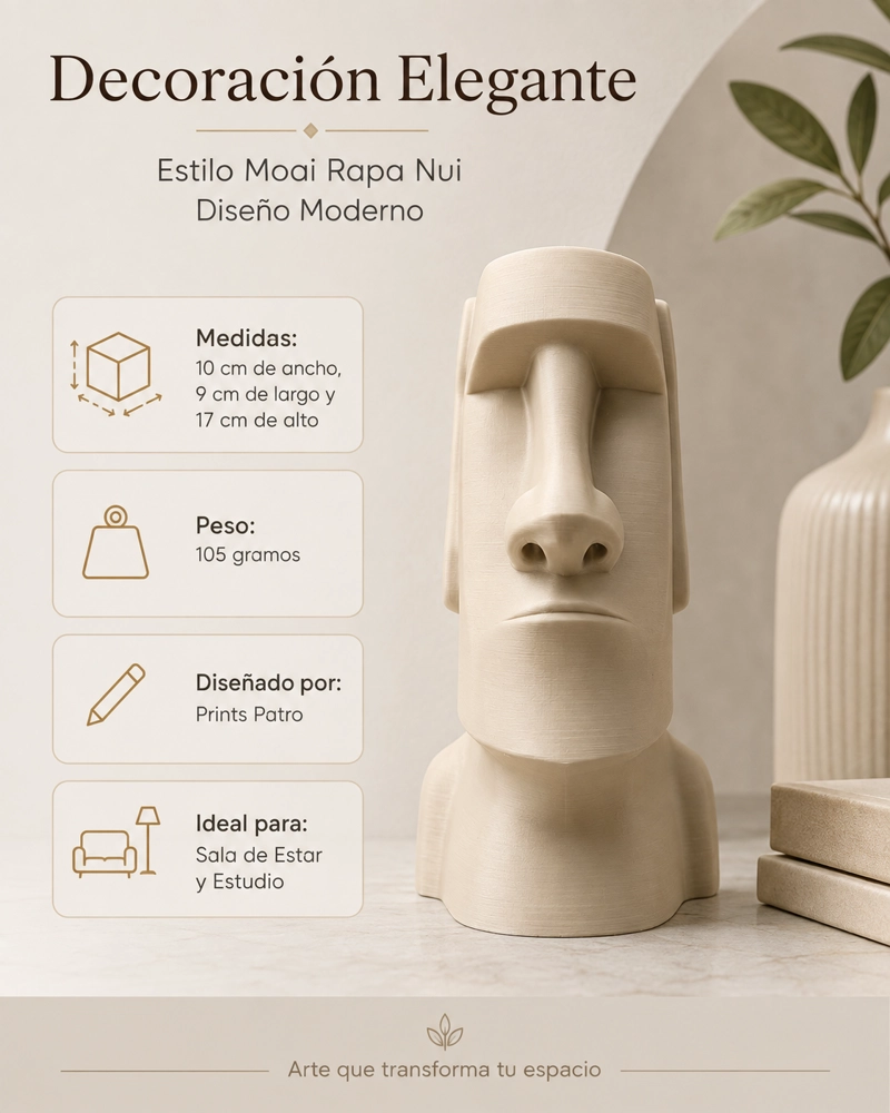 ESCULTURA ELEGANTE PRINTS PATRO - ESTILO MOAI RAPA NUI BEIGE - 3