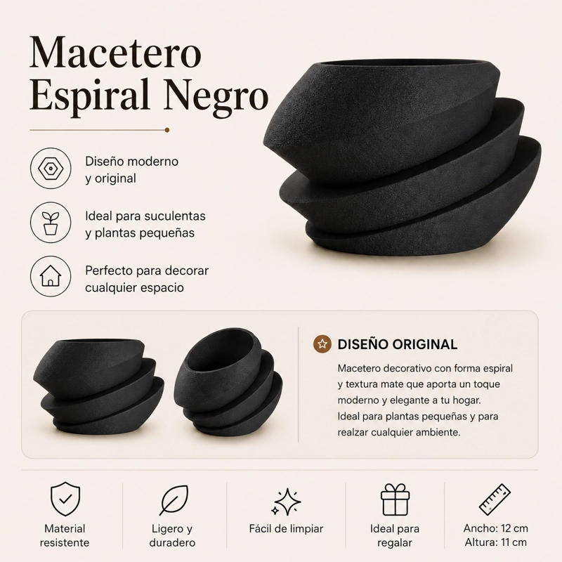 MACETERO DECORATIVO HOGAR- FORMA OVNI 11 CM NEGRO - 2