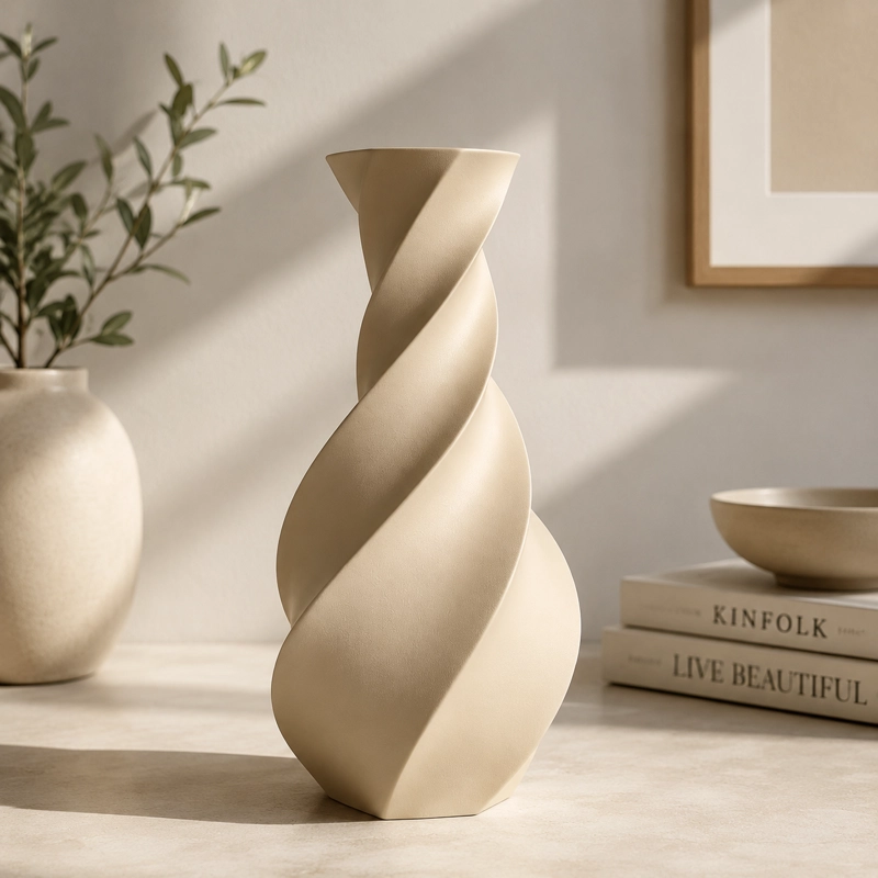DECORACION ELEGANTE PRINTS PATRO - JARRON MODERNO CON TORSION BEIGE - 1