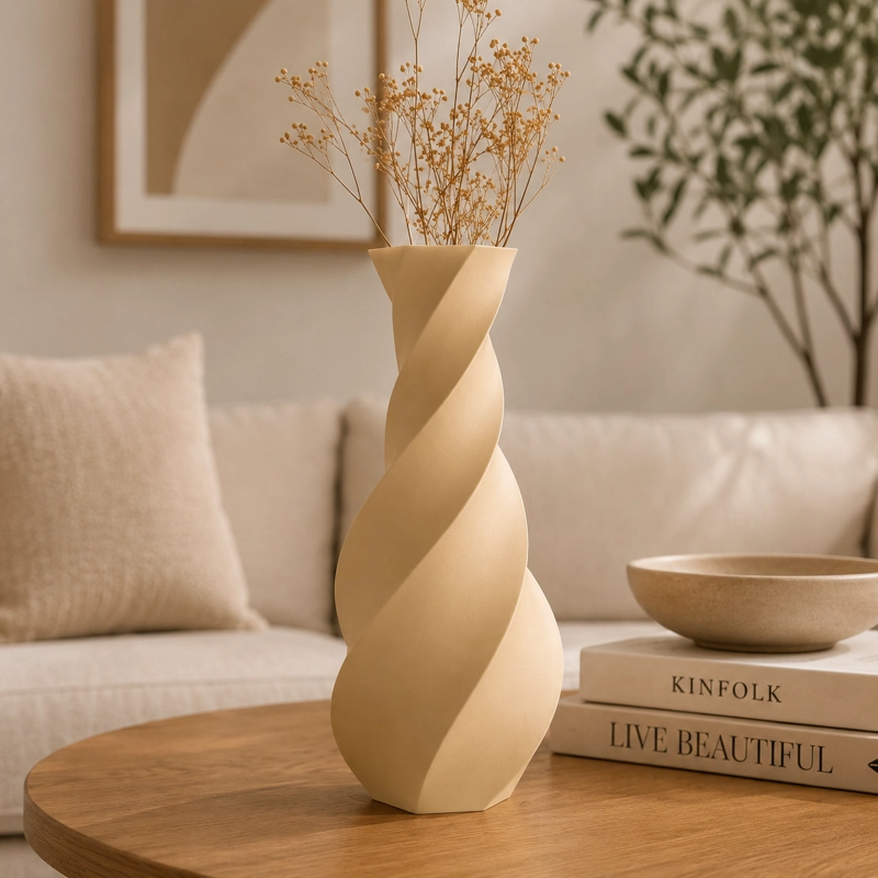 DECORACION ELEGANTE PRINTS PATRO - JARRON MODERNO CON TORSION BEIGE - 2