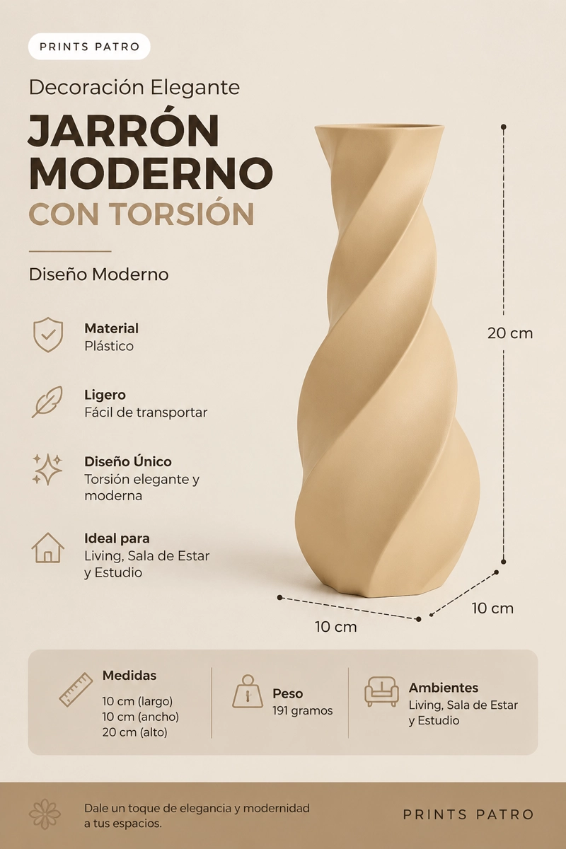 DECORACION ELEGANTE PRINTS PATRO - JARRON MODERNO CON TORSION BEIGE - 3