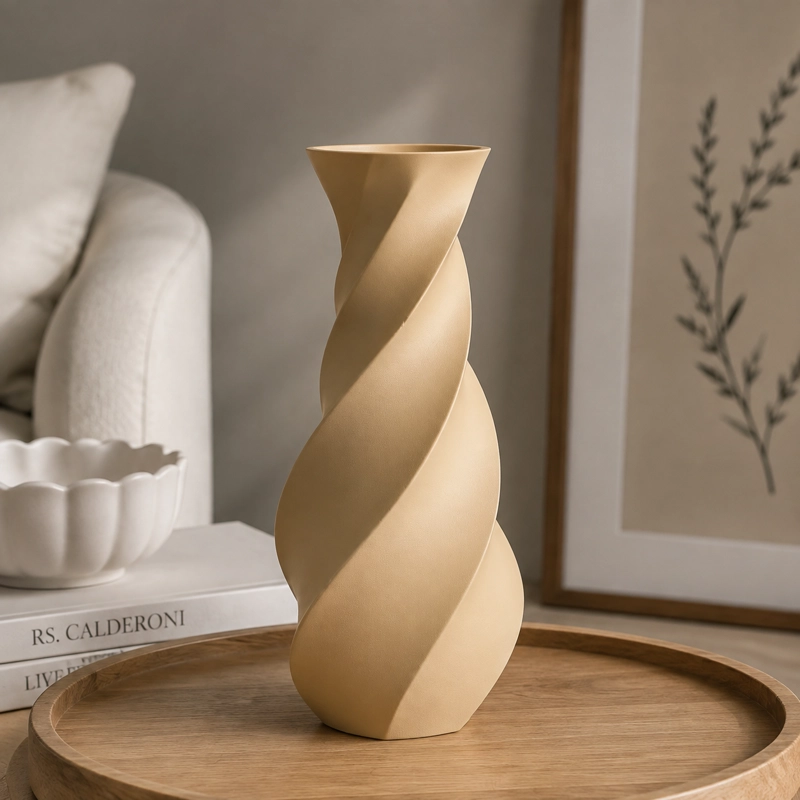 DECORACION ELEGANTE PRINTS PATRO - JARRON MODERNO CON TORSION BEIGE - 4