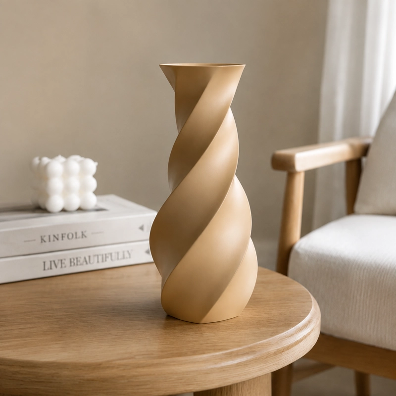 DECORACION ELEGANTE PRINTS PATRO - JARRON MODERNO CON TORSION BEIGE - 5