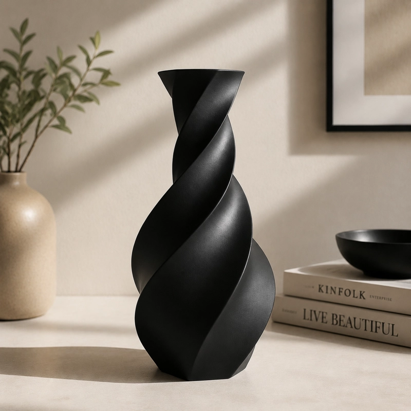 DECORACION ELEGANTE PRINTS PATRO - JARRON MODERNO CON TORSION NEGRO - 1