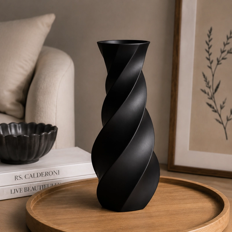 DECORACION ELEGANTE PRINTS PATRO - JARRON MODERNO CON TORSION NEGRO - 4