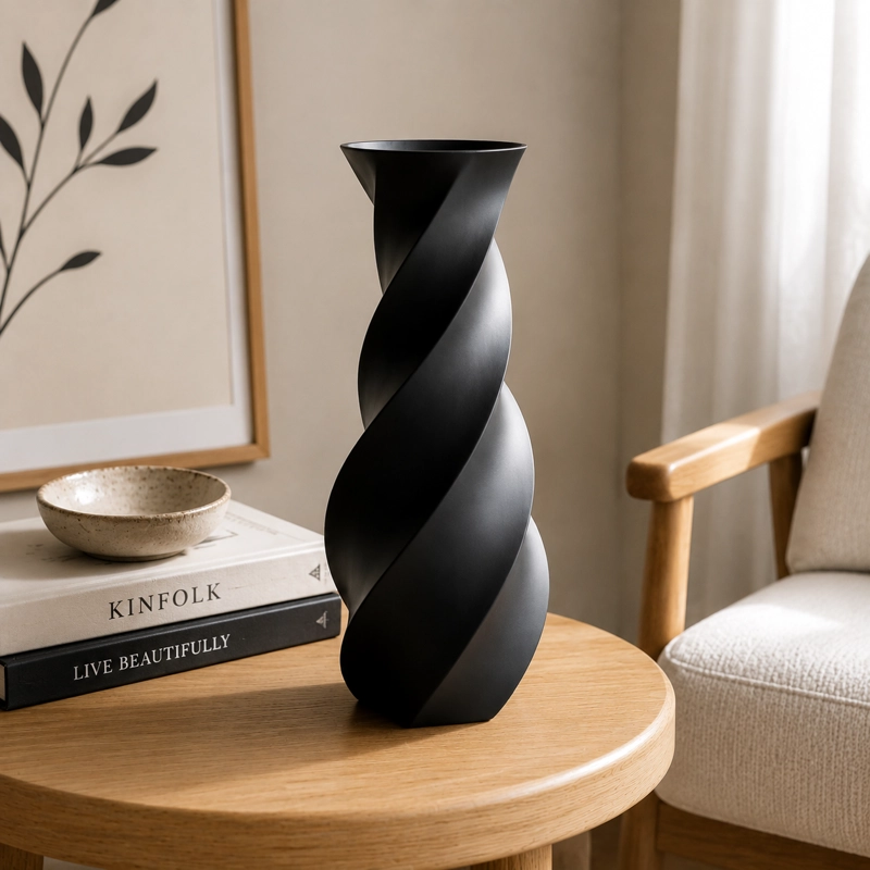 DECORACION ELEGANTE PRINTS PATRO - JARRON MODERNO CON TORSION NEGRO - 5