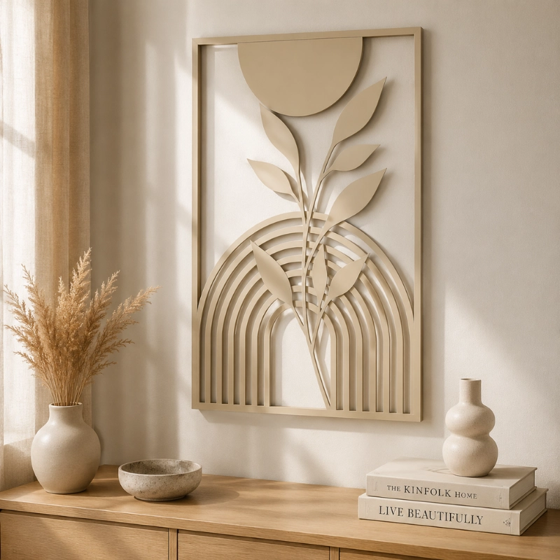DECORACION PARED PRINTS PATRO - ESTILO BOHO FLOR MODERNA BEIGE - 2
