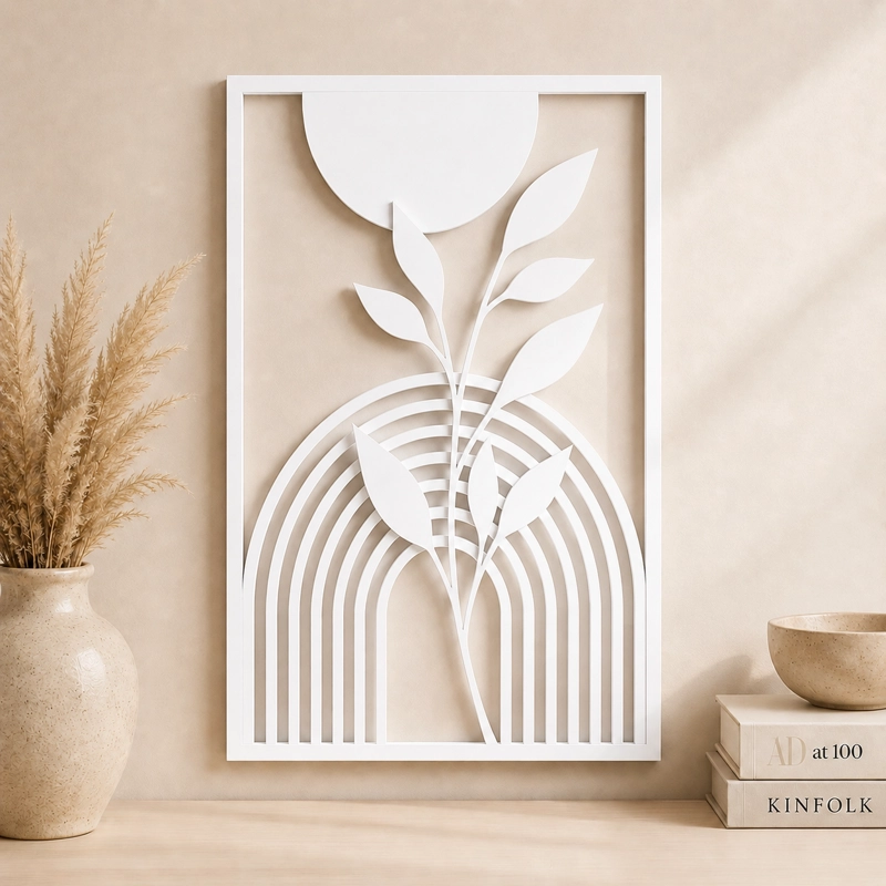 DECORACION PARED PRINTS PATRO - ESTILO BOHO FLOR MODERNA BLANCO - 1