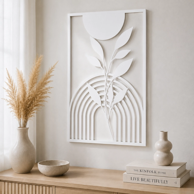 DECORACION PARED PRINTS PATRO - ESTILO BOHO FLOR MODERNA BLANCO - 5