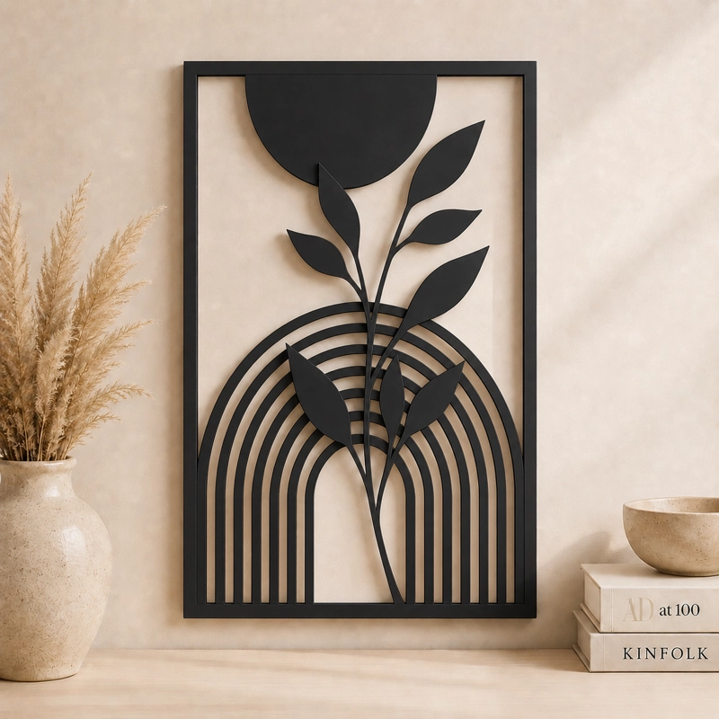 DECORACION PARED PRINTS PATRO - ESTILO BOHO FLOR MODERNA NEGRO - 1