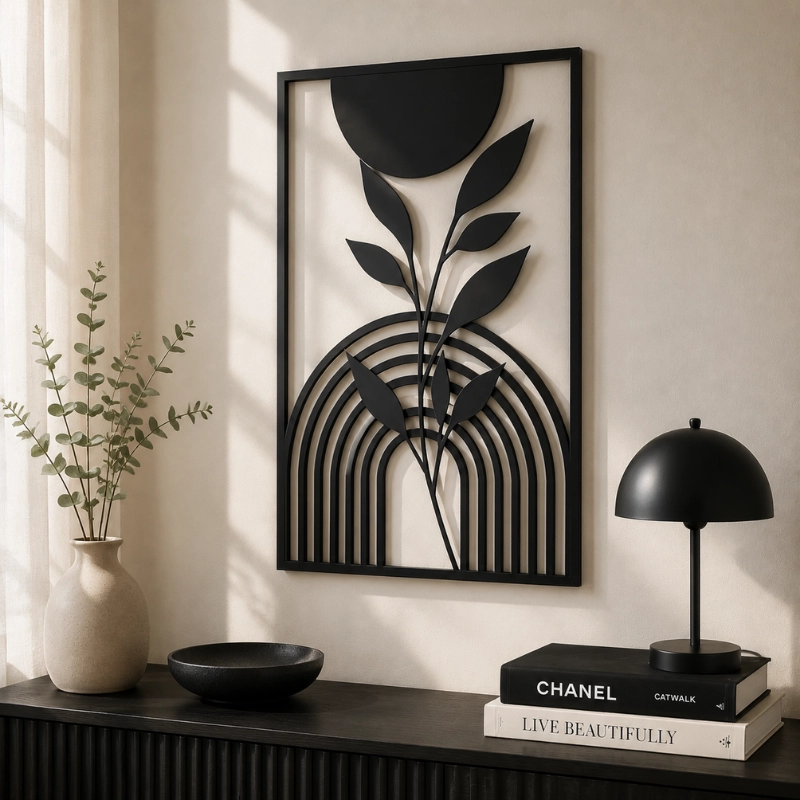 DECORACION PARED PRINTS PATRO - ESTILO BOHO FLOR MODERNA NEGRO - 2