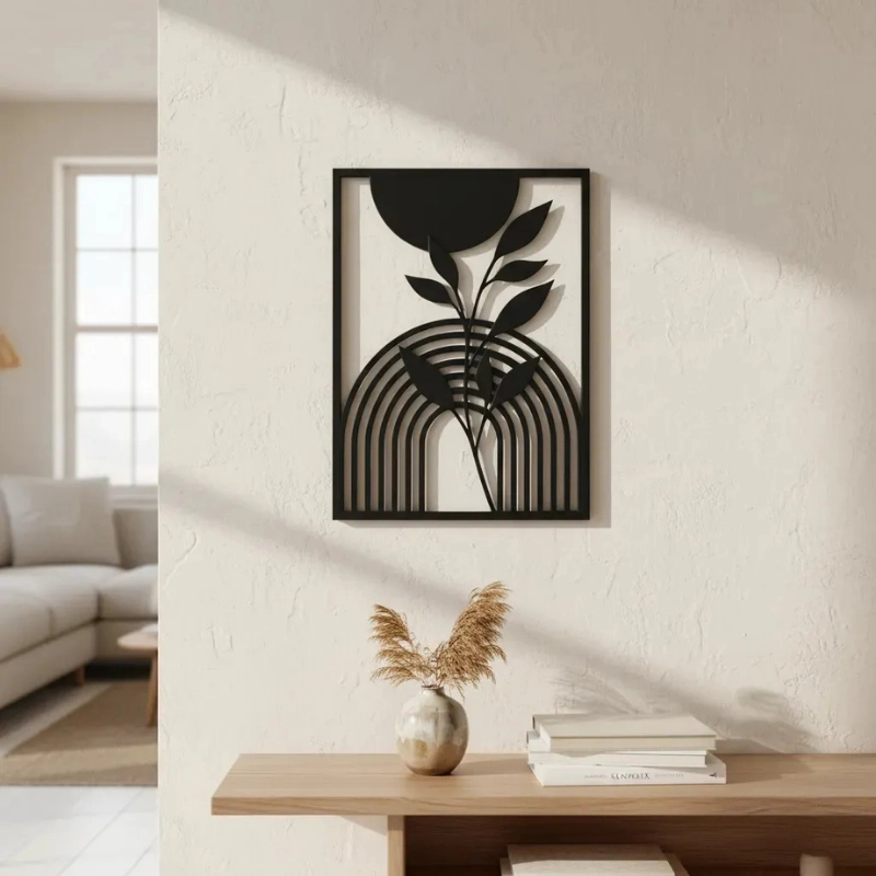 DECORACION PARED PRINTS PATRO - ESTILO BOHO FLOR MODERNA NEGRO - 4