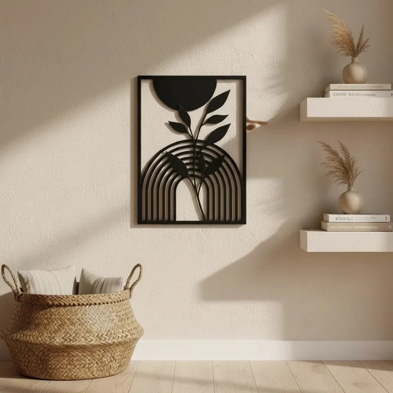 DECORACION PARED PRINTS PATRO - ESTILO BOHO FLOR MODERNA NEGRO - 5