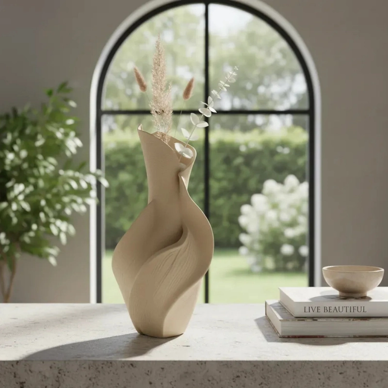 DECORACION ELEGANTE PRINTS PATRO - JARRON ESPIRAL SERENORA BEIGE - 4