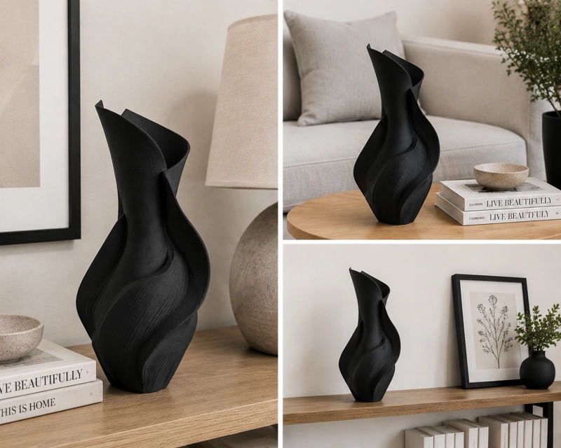 DECORACION ELEGANTE PRINTS PATRO - JARRON ESPIRAL SERENORA NEGRO - 1