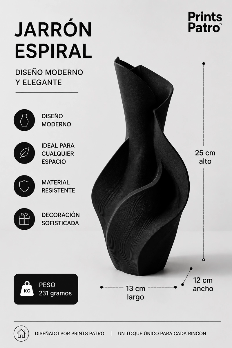DECORACION ELEGANTE PRINTS PATRO - JARRON ESPIRAL SERENORA NEGRO - 3