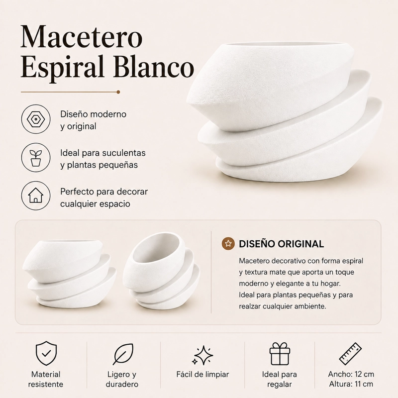 MACETERO DECORATIVO HOGAR- FORMA OVNI 11 CM BLANCO - 2