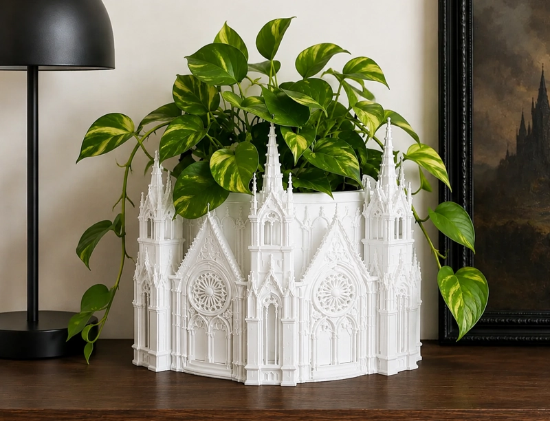 MACETERO DECORATIVO HOGAR- FORMA CATEDRAL 13 CM BLANCO - 3