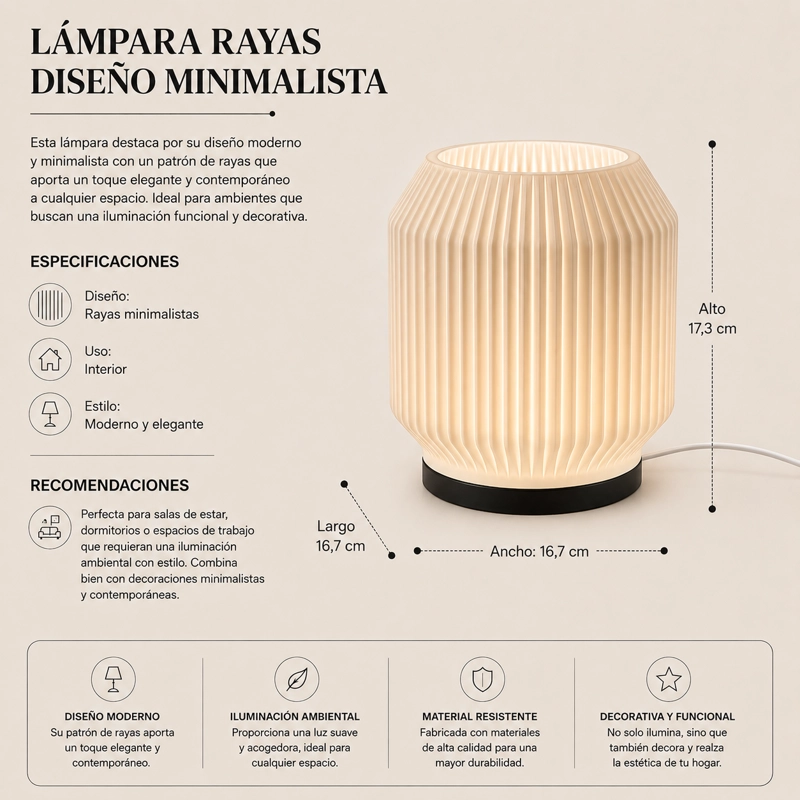 LAMPARA RAYAS DISEÑO MINIMALISTA BEIGE - 3