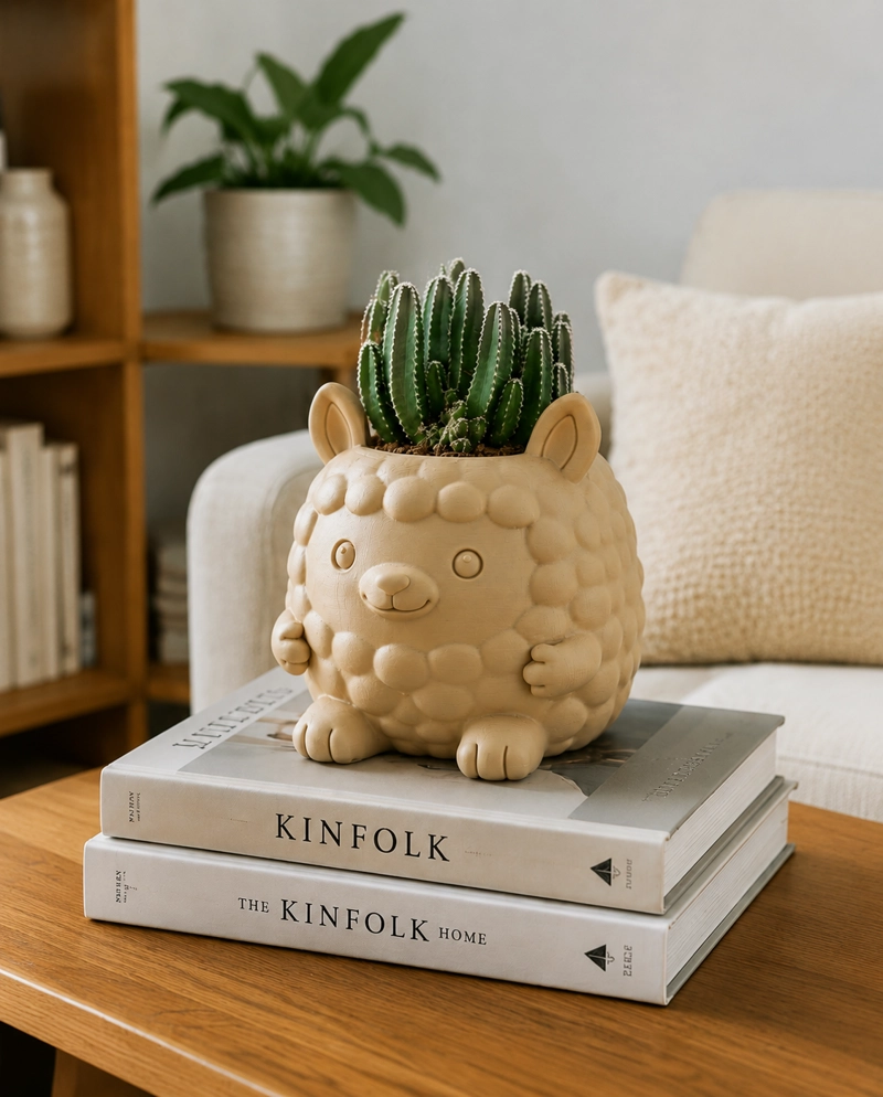 MACETERO DECORATIVO HOGAR- FORMA LLAMITA 15 CM BEIGE - 1