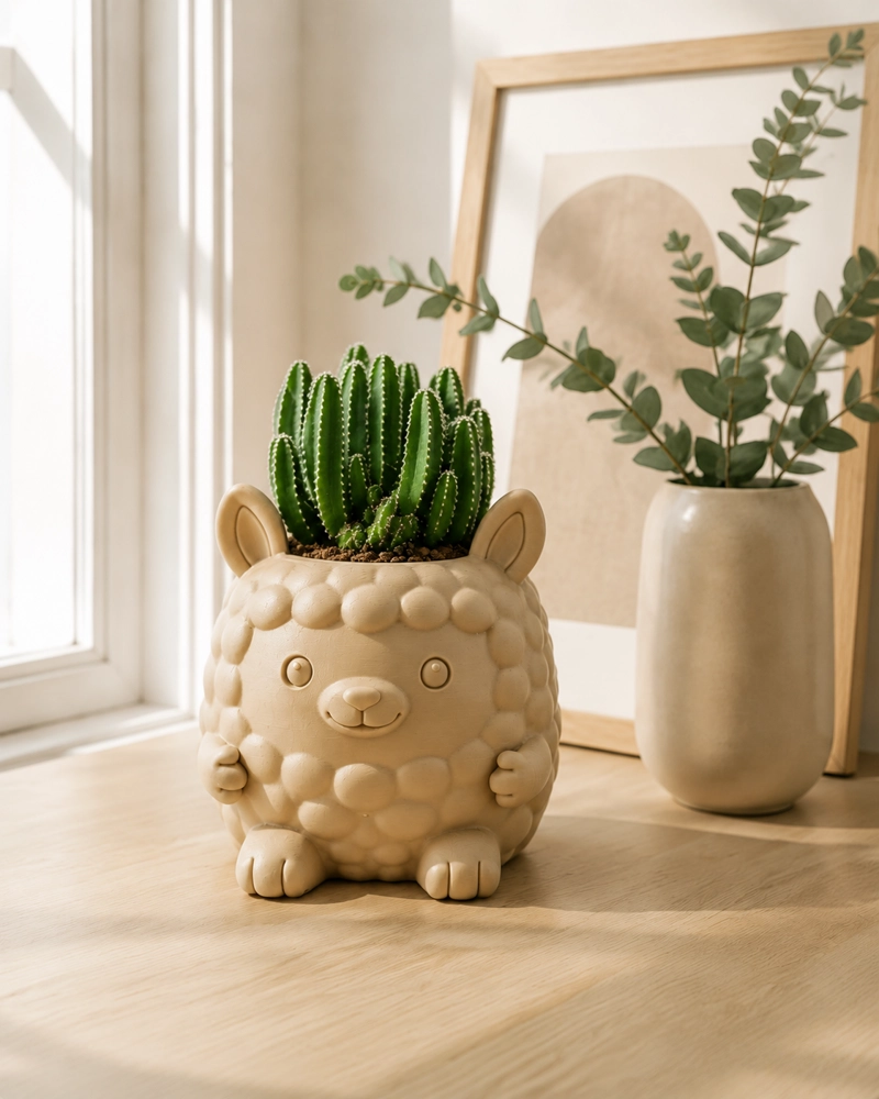 MACETERO DECORATIVO HOGAR- FORMA LLAMITA 15 CM BEIGE - 3
