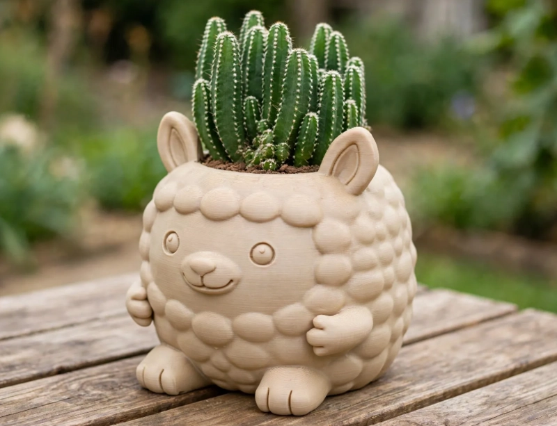 MACETERO DECORATIVO HOGAR- FORMA LLAMITA 15 CM BEIGE - 4