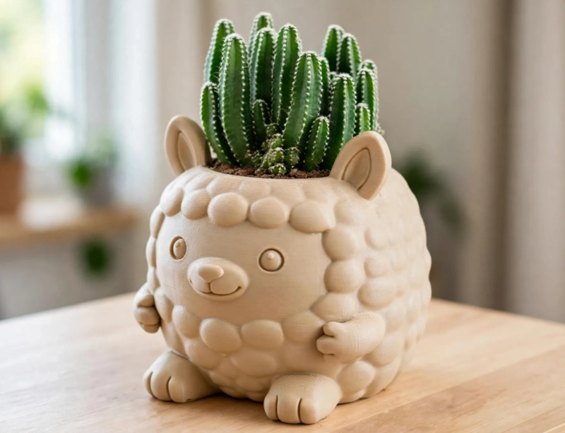 MACETERO DECORATIVO HOGAR- FORMA LLAMITA 15 CM BEIGE - 5