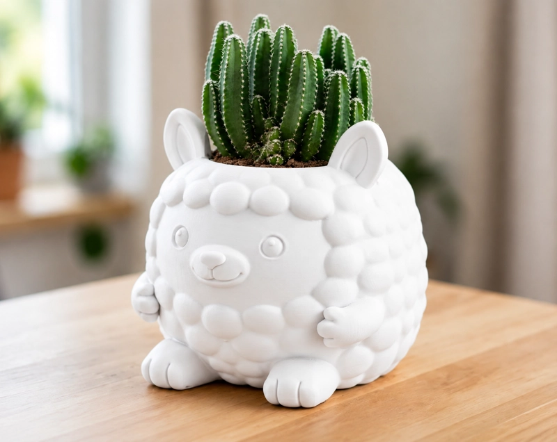 MACETERO DECORATIVO HOGAR- FORMA LLAMITA 15 CM BLANCO - 1