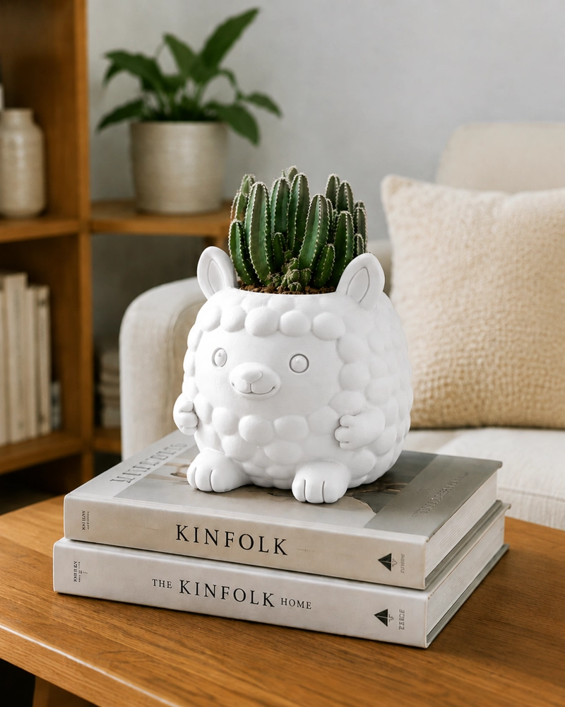 MACETERO DECORATIVO HOGAR- FORMA LLAMITA 15 CM BLANCO - 3
