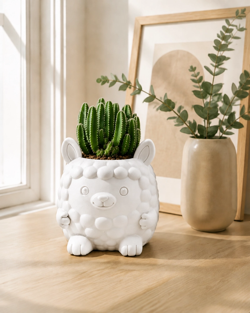 MACETERO DECORATIVO HOGAR- FORMA LLAMITA 15 CM BLANCO - 4
