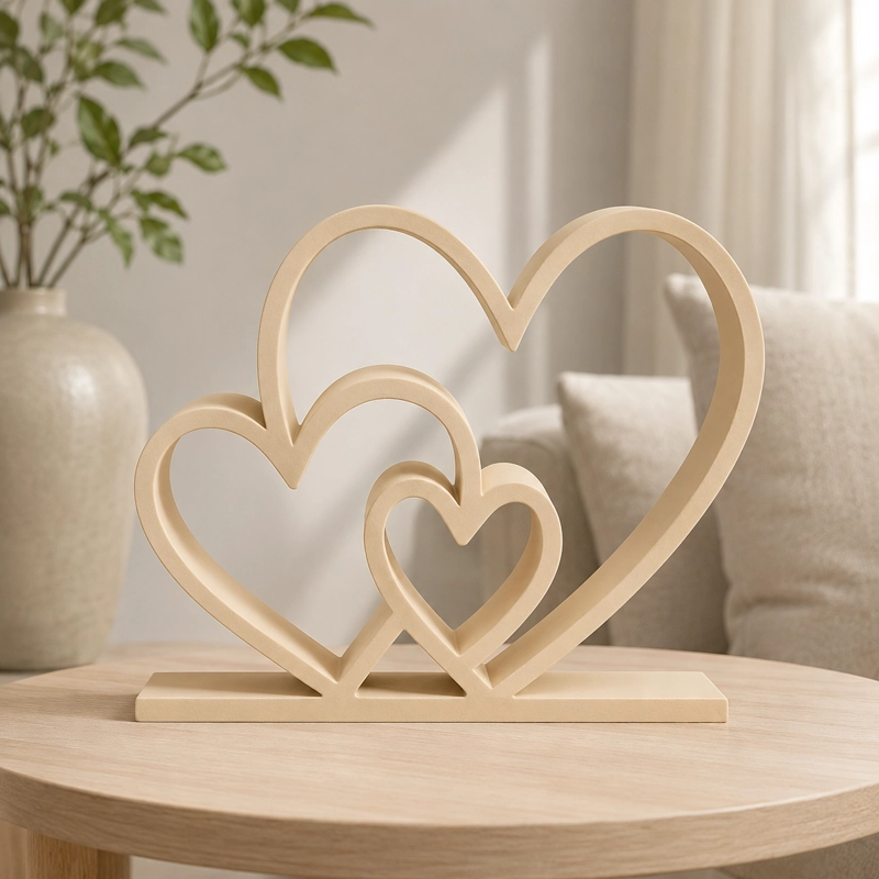 ESCULTURA ELEGANTE PRINTS PATRO - ESTILO TRIO DE CORAZONES BEIGE - 1