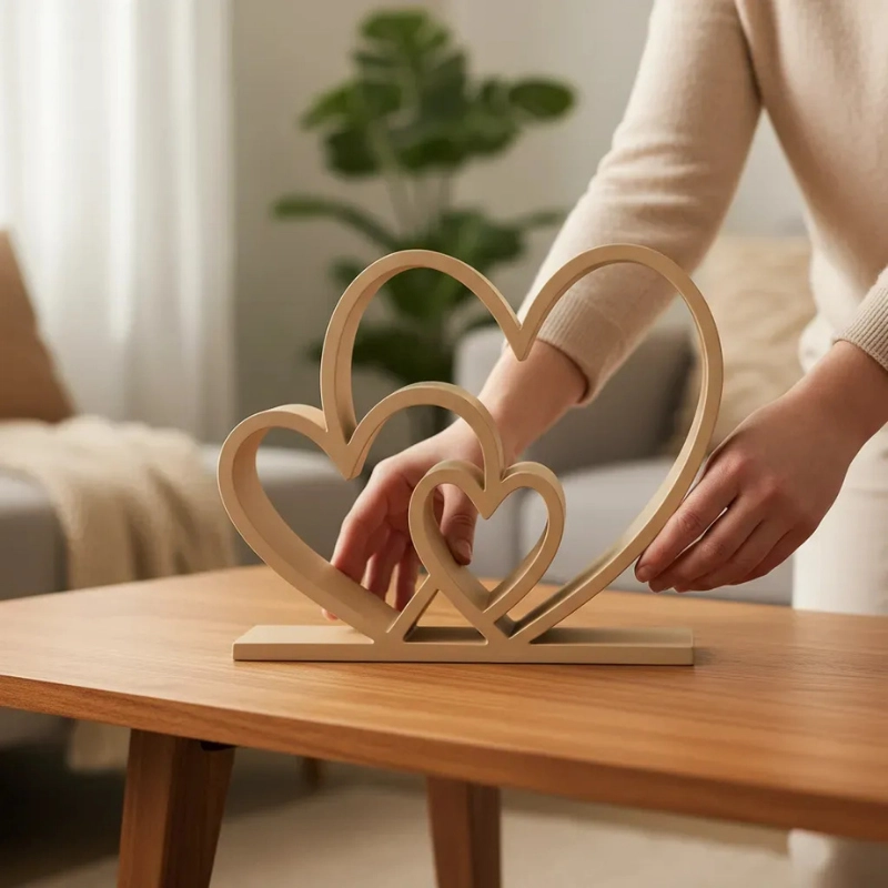 ESCULTURA ELEGANTE PRINTS PATRO - ESTILO TRIO DE CORAZONES BEIGE - 2