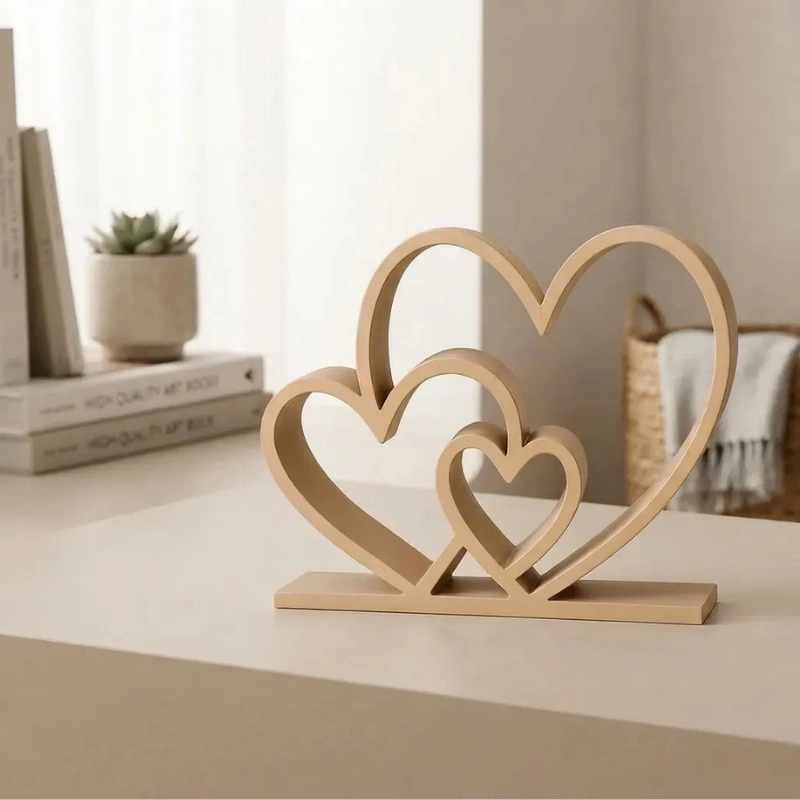 ESCULTURA ELEGANTE PRINTS PATRO - ESTILO TRIO DE CORAZONES BEIGE - 4