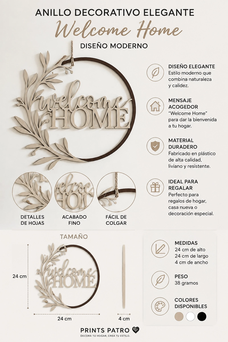 DECORACION PRINTS PATRO - ANILLO DECORATIVO WELCOME HOME BEIGE - 2