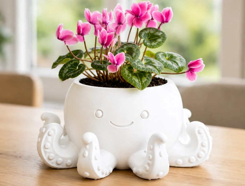 MACETERO DECORATIVO HOGAR- FORMA PULPO 22 CM BLANCO - 3