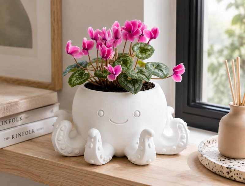 MACETERO DECORATIVO HOGAR- FORMA PULPO 22 CM BLANCO - 4