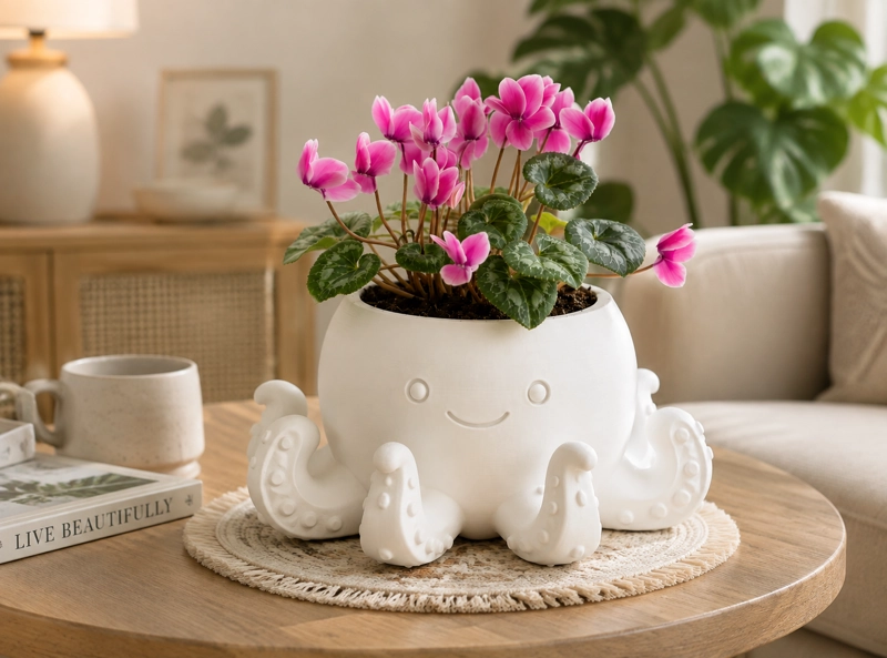MACETERO DECORATIVO HOGAR- FORMA PULPO 22 CM BLANCO - 5