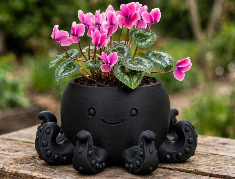 MACETERO DECORATIVO HOGAR- FORMA PULPO 22 CM NEGRO - 1