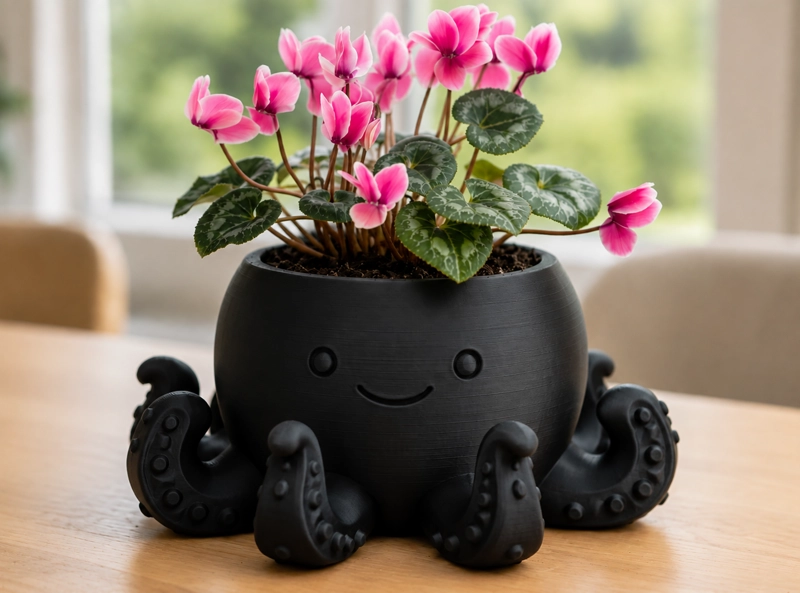 MACETERO DECORATIVO HOGAR- FORMA PULPO 22 CM NEGRO - 3