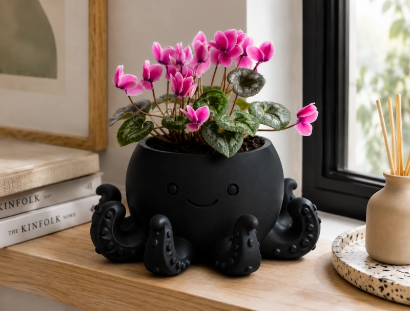 MACETERO DECORATIVO HOGAR- FORMA PULPO 22 CM NEGRO - 4