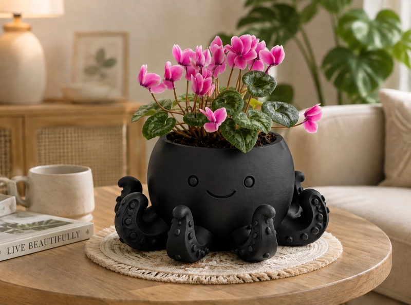 MACETERO DECORATIVO HOGAR- FORMA PULPO 22 CM NEGRO - 5
